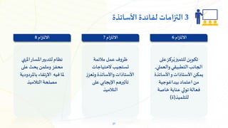 27
‫املسار‬‫لتدبير‬‫نظام‬
‫املنهي‬
‫على‬ ‫يحث‬‫ومثمن‬ ‫محفز‬
‫تقاء‬‫ر‬‫اال‬
‫باملردودية‬ ‫فيه‬ ‫ملا‬
‫التالميذ‬‫مصلحة‬
‫ف‬‫و‬‫ظر‬
‫عمل‬
‫مالئمة‬
‫الحتياجات‬‫تستجيب‬
‫ز‬‫وتعز‬‫واألساتذة‬‫األستاذات‬
‫على‬ ‫اإليجابي‬ ‫تأثيرهم‬
‫التالميذ‬
‫على‬‫ركز‬ُ‫ي‬‫للتميز‬ ‫تكوين‬
‫والعملي‬ ‫التطبيقي‬‫الجانب‬
,
‫األستاذات‬ ‫يمكن‬
‫األساتذة‬‫و‬
‫بيداغوجية‬ ‫اعتماد‬‫من‬
‫خاصة‬‫عناية‬ ‫تولي‬‫فعالة‬
‫للتلميذ‬
(
‫ة‬
)
3
‫األساتذة‬ ‫لفائدة‬ ‫التزامات‬
‫ام‬‫ز‬‫االلت‬
8 ‫ام‬‫ز‬‫االلت‬
7 ‫ام‬‫ز‬‫االلت‬
6
 