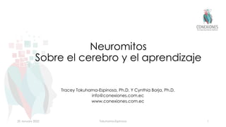 Neuromitos
Sobre el cerebro y el aprendizaje
Tracey Tokuhama-Espinosa, Ph.D. Y Cynthia Borja, Ph.D.
info@conexiones.com.ec
www.conexiones.com.ec
20 January 2022 Tokuhama-Espinosa 1
 
