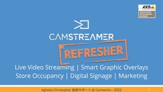 Live Video Streaming | Smart Graphic Overlays
Store Occupancy | Digital Signage | Marketing
Aghedo Christopher 技術サポート @ Comworks - 2022 1
 