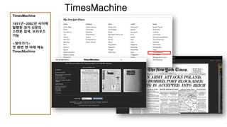 TimesMachine
TimesMachine
1851년~2002년 사이에
발행된 과거 신문의
스캔본 검색, 브라우즈
가능
<찾아가기>
첫 화면 맨 아래 메뉴
TimesMachine
 