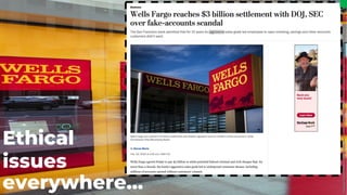 Image:
https://www.washingtonpost.com/business/2020/02/21/wells-fargo-fake-accounts-settlement/
Ethical
issues
everywhere…
 