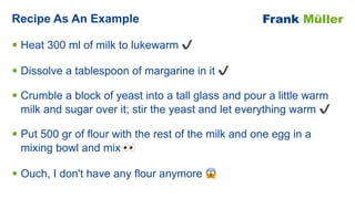 • Heat 300 ml of milk to lukewarm ✔


• Dissolve a tablespoon of margarine in it ✔


• Crumble a block of yeast into a tal...