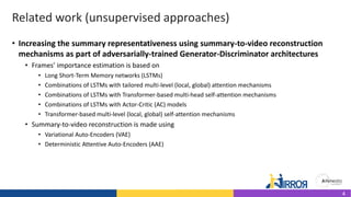 Related work (unsupervised approaches)
• Increasing the summary representativeness using summary-to-video reconstruction
m...