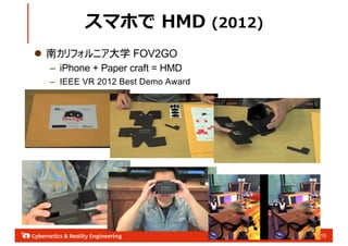 15
ޥۤ HMD (2012)
l ϥե˥ѧ FOV2GO
C iPhone + Paper craft = HMD
C IEEE VR 2012 Best Demo Award
 