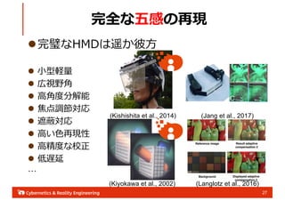 27
ȫФ٬F
l赤HMDң?
l ?X
l ҕҰ?
l ??ȷֽ
l {
l ڱΌ
l ??٬F
l ?ȤУ
l W

(Kishishita et al., 2014)
(Kiyokawa et al., 2002)
(Jang et al., 2017)
(Langlotz et al., 2016)
 