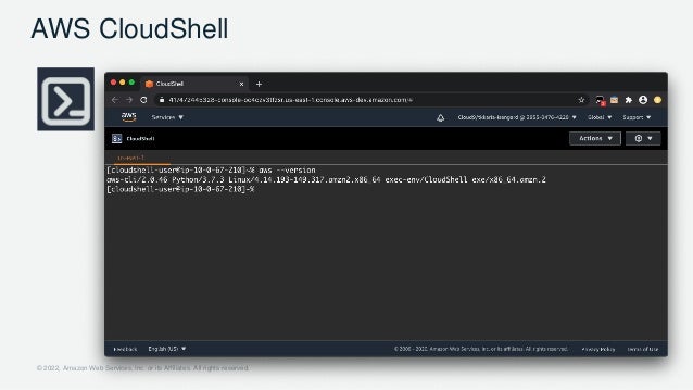 © 2022, Amazon Web Services, Inc. or its Affiliates. All rights reserved.
AWS CloudShell
 
