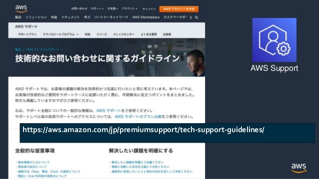 © 2022, Amazon Web Services, Inc. or its Affiliates.
AWS Support
https://aws.amazon.com/jp/premiumsupport/tech-support-guidelines/
 