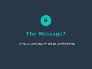 B
The Message?
It was so simple, play, win and get something to eat!
 
