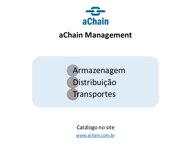www.achain.com.br
Armazenagem
Distribuição
Transportes
aChain Management
Catálogo no site
 