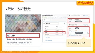 Copyright  (C) 2022 Toranoana Inc. All Rights Reserved.
パラメータの設定
必要なコンポーネントだけ取り込める
データの値をマッピング
19
 