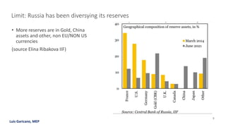 Luis Garicano, MEP
Limit: Russia has been diversying its reserves
• More reserves are in Gold, China
assets and other, non EU/NON US
currencies
(source Elina Ribakova IIF)
9
 