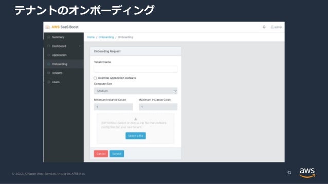 © 2022, Amazon Web Services, Inc. or its Affiliates.
テナントのオンボーディング
41
 