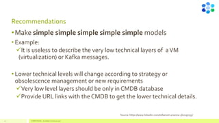 Recommendations
•Make simple simple simple simple simple models
• Example:
✓It is useless to describe the very low technical layers of aVM
(virtualization) or Kafka messages.
• Lower technical levels will change according to strategy or
obsolescence management or new requirements
✓Very low level layers should be only in CMDB database
✓Provide URL links with the CMDB to get the lower technical details.
37 COMPETENSIS - ArchiMate Technical Layer
Source: https://www.linkedin.com/in/benoit-arsenne-5b2297133/
 