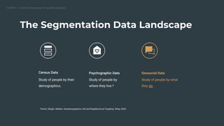CARTO — Unlock the power of spatial analysis
The Segmentation Data Landscape
Census Data
Study of people by their
demograp...