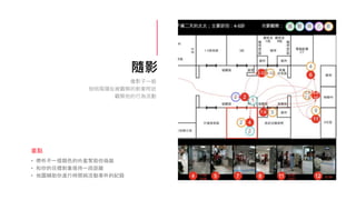 隨影
• 帶件不一樣顏色的外套幫助你偽裝
• 和你的目標對象保持一段距離
• 地圖輔助你進行時間與活動事件的紀錄
重點
像影子一般
悄悄尾隨在被觀察的對象附近
觀察他的行為活動
 