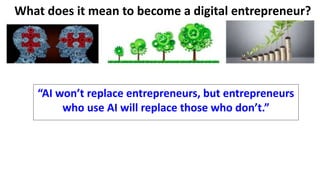 “AI won’t replace entrepreneurs, but entrepreneurs
who use AI will replace those who don’t.”
What does it mean to become a digital entrepreneur?
 