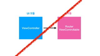 ViewController
Router


ViewControllable
UI 모듈 모듈
 