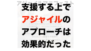 アジャイルマニフェスト
支援する上で
アジャイルの
アプローチは
効果的だった
 