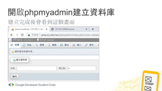 開啟phpmyadmin建立資料庫
建立完成後會看到這個畫面
 
