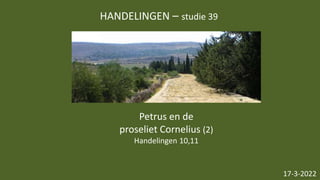 HANDELINGEN – studie 39
17-3-2022
Petrus en de
proseliet Cornelius (2)
Handelingen 10,11
 