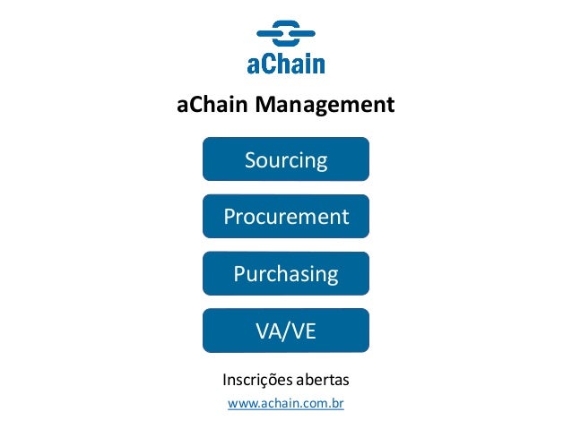 www.achain.com.br
aChain Management
Inscrições abertas
Sourcing
Procurement
Purchasing
VA/VE
 
