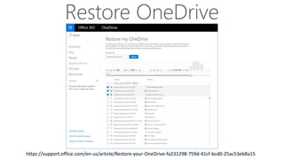 Restore OneDrive
https://support.office.com/en-us/article/Restore-your-OneDrive-fa231298-759d-41cf-bcd0-25ac53eb8a15
 