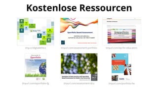 tinyurl.com/eportfolio-fg tinyurl.com/portfolio-he
Kostenlose Ressourcen
tinyurl.com/assessment-portfolio
tiny.cc/digitalethics tinyurl.com/ep-for-educators
tinyurl.com/assessment-dcu
 