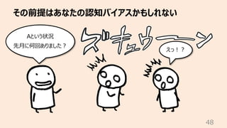 その前提はあなたの認知バイアスかもしれない
48
えっ︕︖
Aという状況
先⽉に何回ありました︖
 