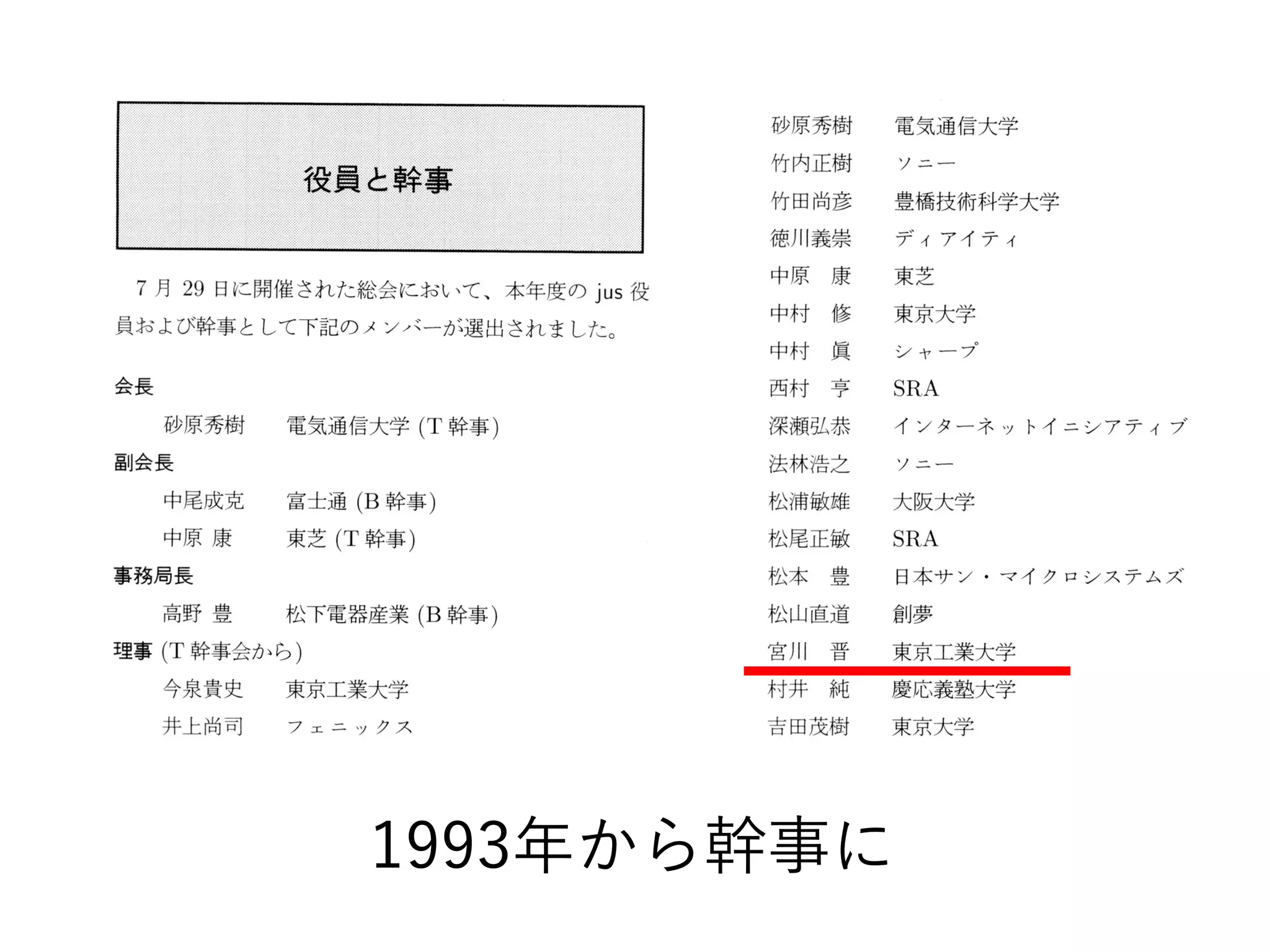 1993年から幹事に
 