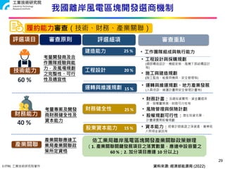 © ITRI. 工業技術研究院著作
我國離岸風電區塊開發選商機制
29
資料來源: 經濟部能源局 (2022)
 