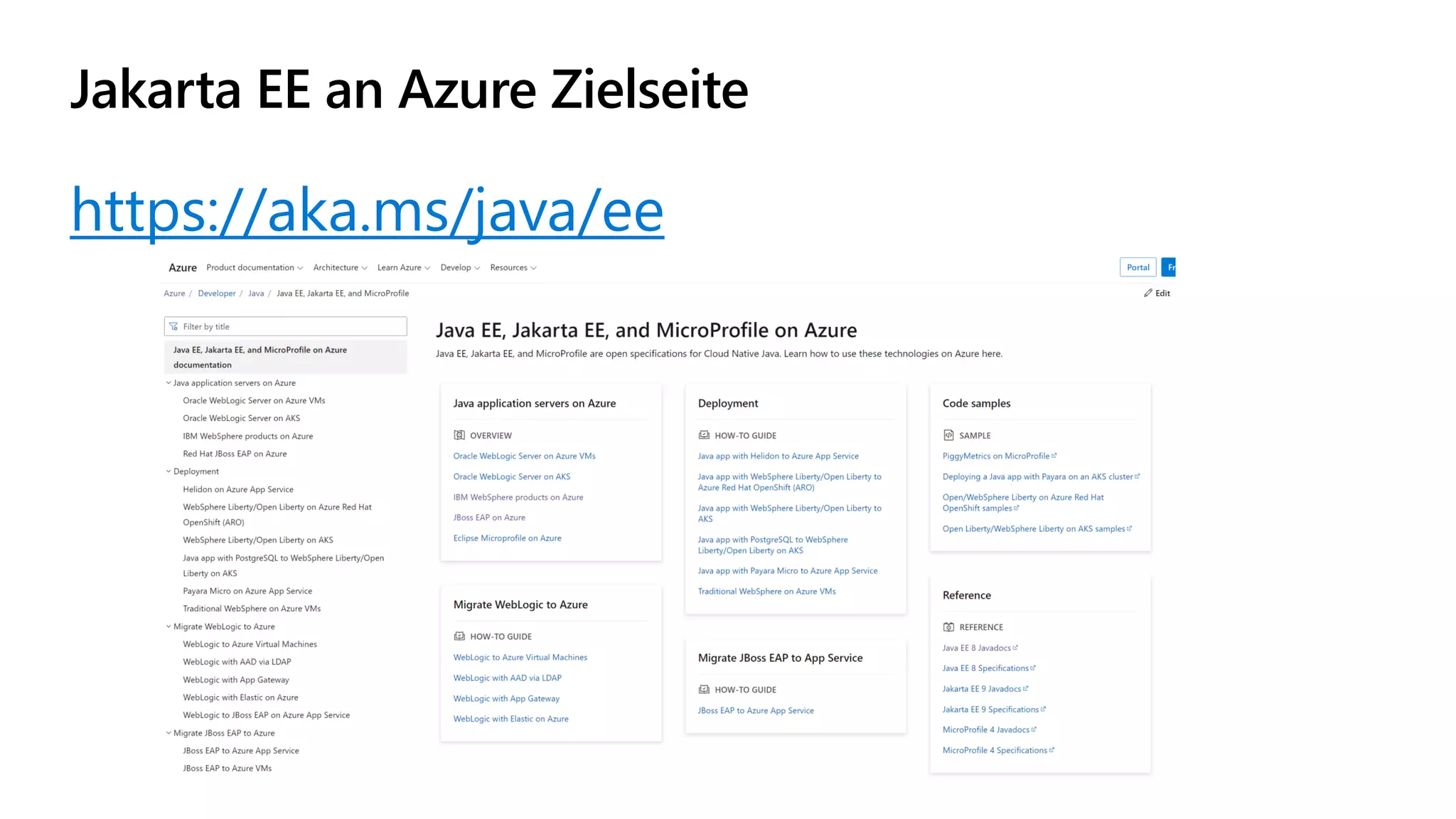 Jakarta EE an Azure Zielseite
https://aka.ms/java/ee
 