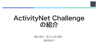 ActivityNet Challenge
の紹介
橋口凌大（名工大玉木研）
2022/6/17
 