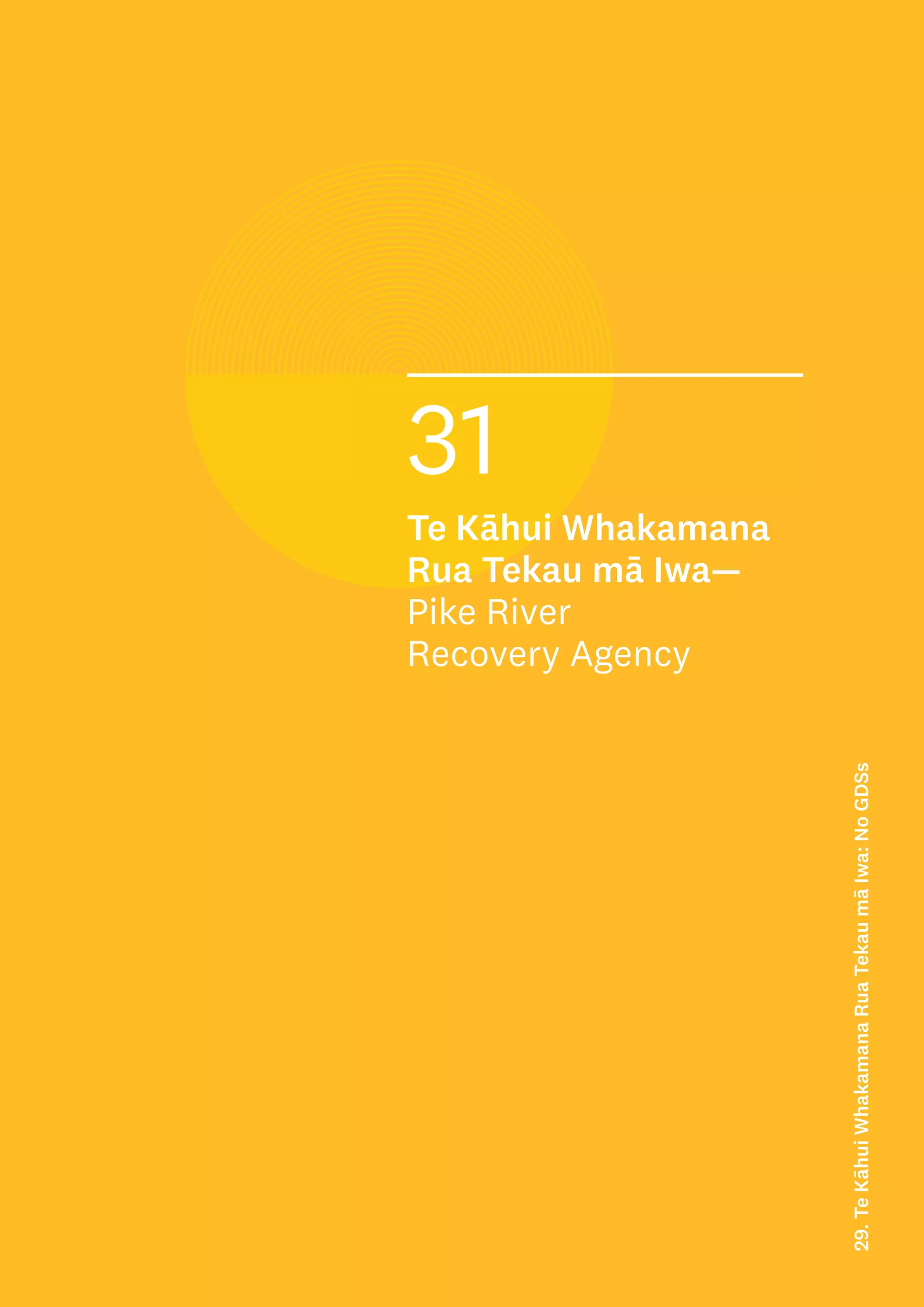 31
Te Kāhui Whakamana
Rua Tekau mā Iwa—
Pike River
Recovery Agency
29.
Te
Kāhui
Whakamana
Rua
Tekau
mā
Iwa:
No
GDSs
 