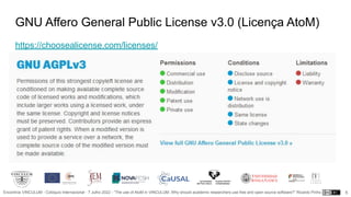 Encontros VINCULUM - Colóquio Internacional - 7 Julho 2022 - “The use of AtoM in VINCULUM. Why should academic researchers use free and open source software?” Ricardo Pinho
GNU Affero General Public License v3.0 (Licença AtoM)
https://choosealicense.com/licenses/
5
 