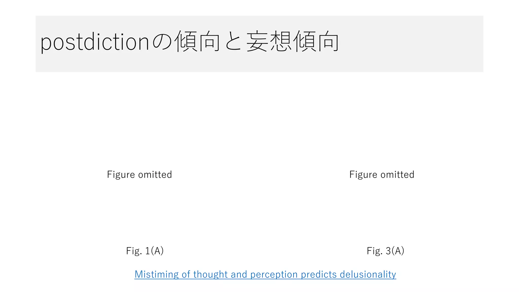 postdictionの傾向と妄想傾向
Fig. 1(A) Fig. 3(A)
Mistiming of thought and perception predicts delusionality
Figure omitted Figure omitted
 