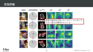 Mobility Technologies Co., Ltd.
定性評価
24
姿勢の識別性が⾼いキーポイントにおいて
⼤きい重みが獲得されている
 