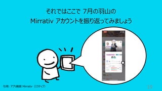 19
それではここで 7⽉の⽻⼭の
Mirrativ アカウントを振り返ってみましょう
引⽤: アプリ画⾯ Mirrativ（ミラティブ）
 