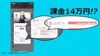 20
引⽤: アプリ画⾯ Mirrativ（ミラティブ）
課⾦14万円!?
 