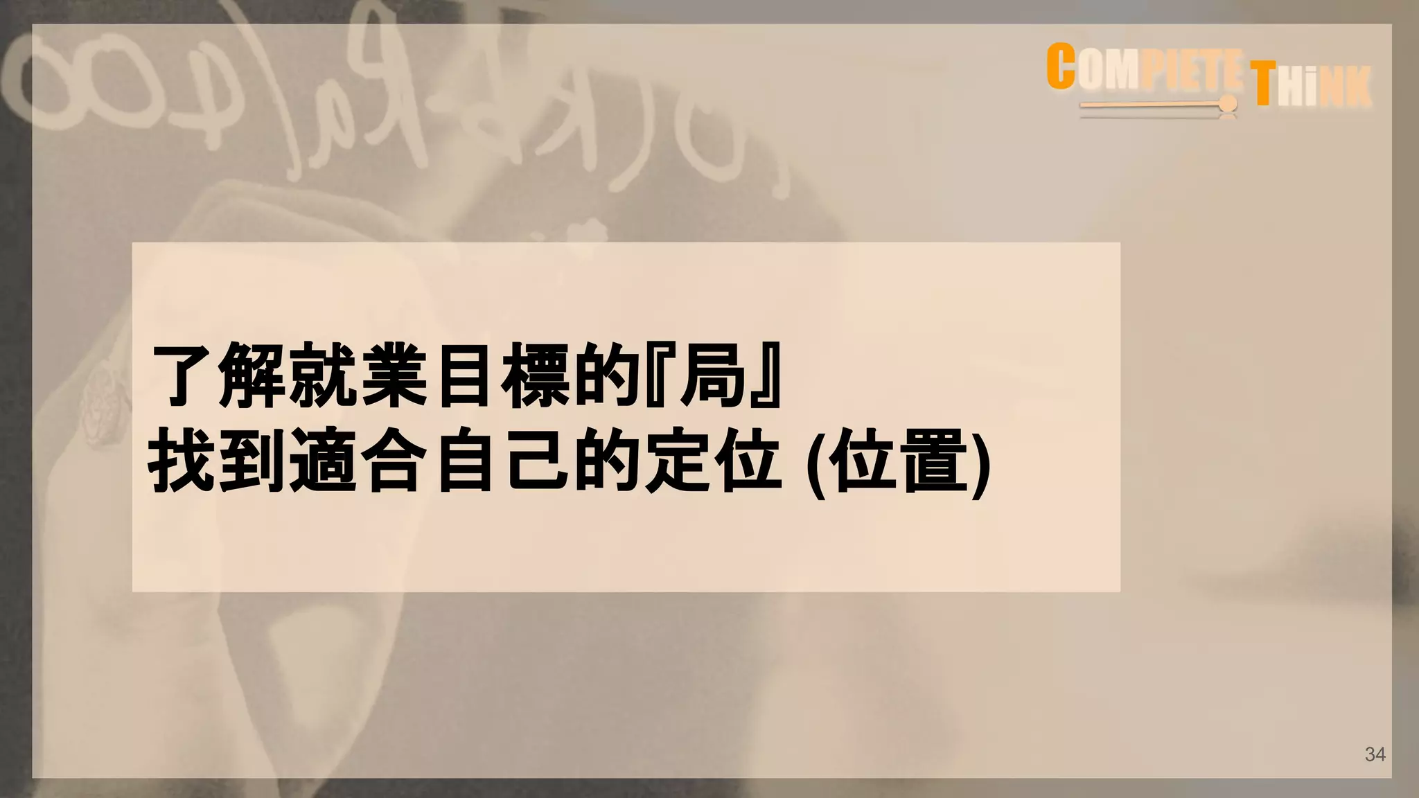 34
了解就業目標的『局』
找到適合自己的定位 (位置)
 