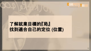 34
了解就業目標的『局』
找到適合自己的定位 (位置)
 