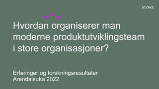 Erfaringer og forskningsresultater
Arendalsuka 2022
Hvordan organiserer man
moderne produktutviklingsteam
i store organisa...
