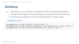 SkiaSharp
SkiaSharp is a cross-platform 2D graphics API for .NET platforms based on
Google's Skia Graphics Library. It pro...