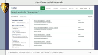 PV WORKSHOP: EXPLORE PUBLICLY AVAILABLE DATA SOURCES IN DRUG SAFETY 32
https://www.medicines.org.uk/
 