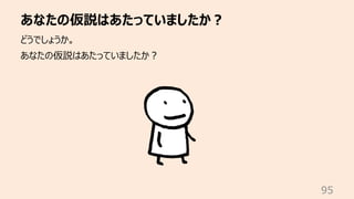 あなたの仮説はあたっていましたか︖
95
どうでしょうか。
あなたの仮説はあたっていましたか︖
 