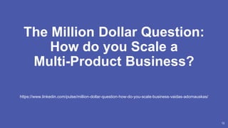 12
The Million Dollar Question:
How do you Scale a
Multi-Product Business?
https://www.linkedin.com/pulse/million-dollar-question-how-do-you-scale-business-vaidas-adomauskas/
 