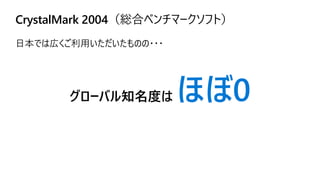 CrystalMark 2004（総合ベンチマークソフト）
日本では広くご利用いただいたものの・・・
グローバル知名度は ほぼ0
 