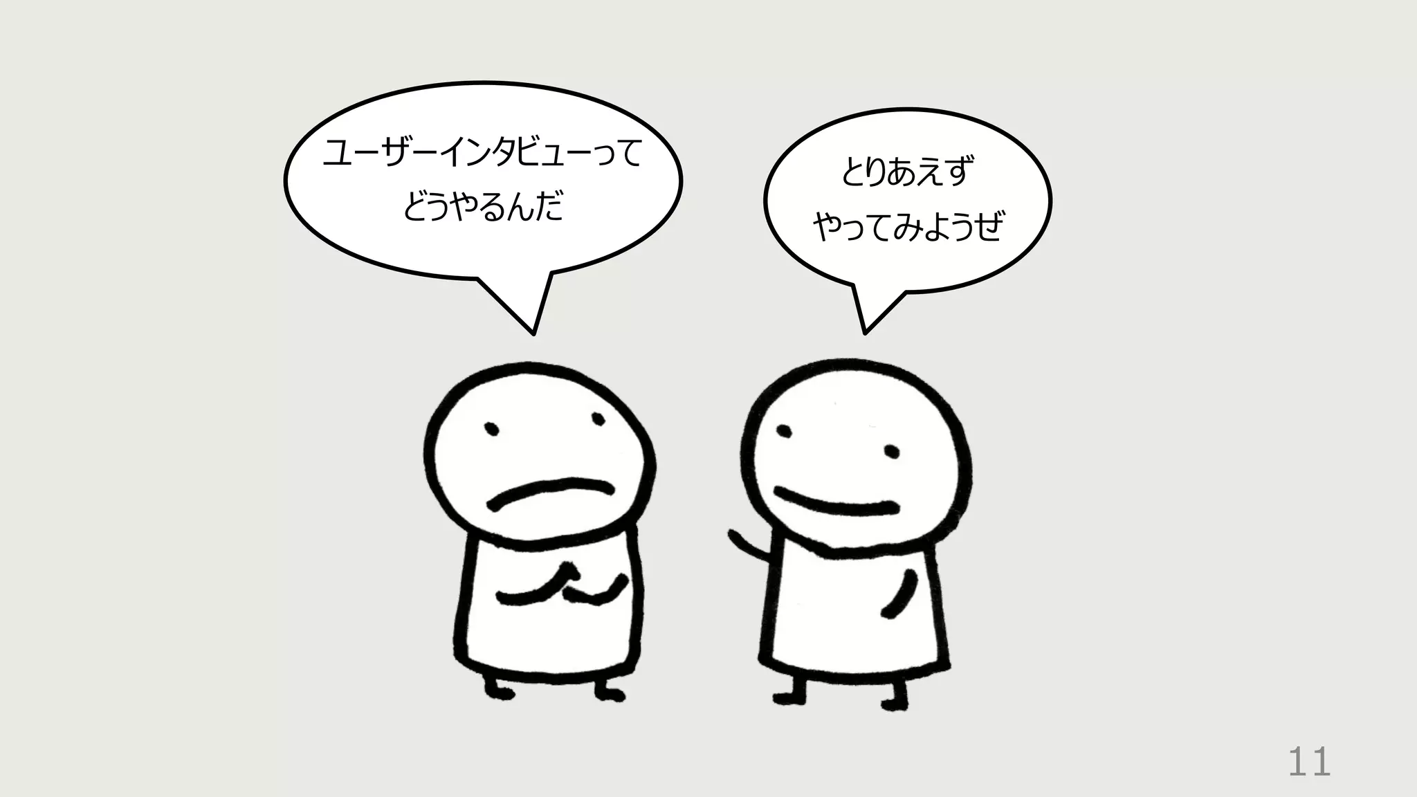 11
ユーザーインタビューって
どうやるんだ
とりあえず
やってみようぜ
 