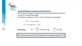 Horizontal Range, assuming no external forces:
The horizontal range of a projectile is the horizontal distance when it
ret...