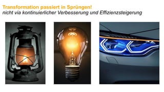 Transformation passiert in Sprüngen!
nicht via kontinuierlicher Verbesserung und Effizienzsteigerung
 