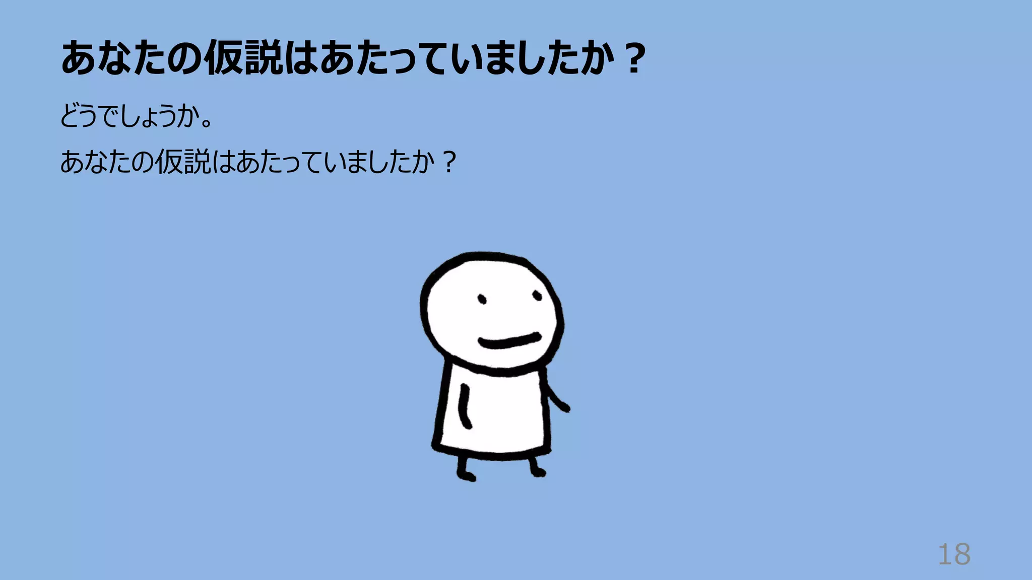 あなたの仮説はあたっていましたか︖
18
どうでしょうか。
あなたの仮説はあたっていましたか︖
 